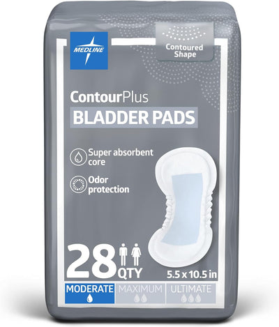 ContourPlus Bladder Control Incontinence Pads, Moderate Absorbency, 5.5" x 10.5", 28 Count