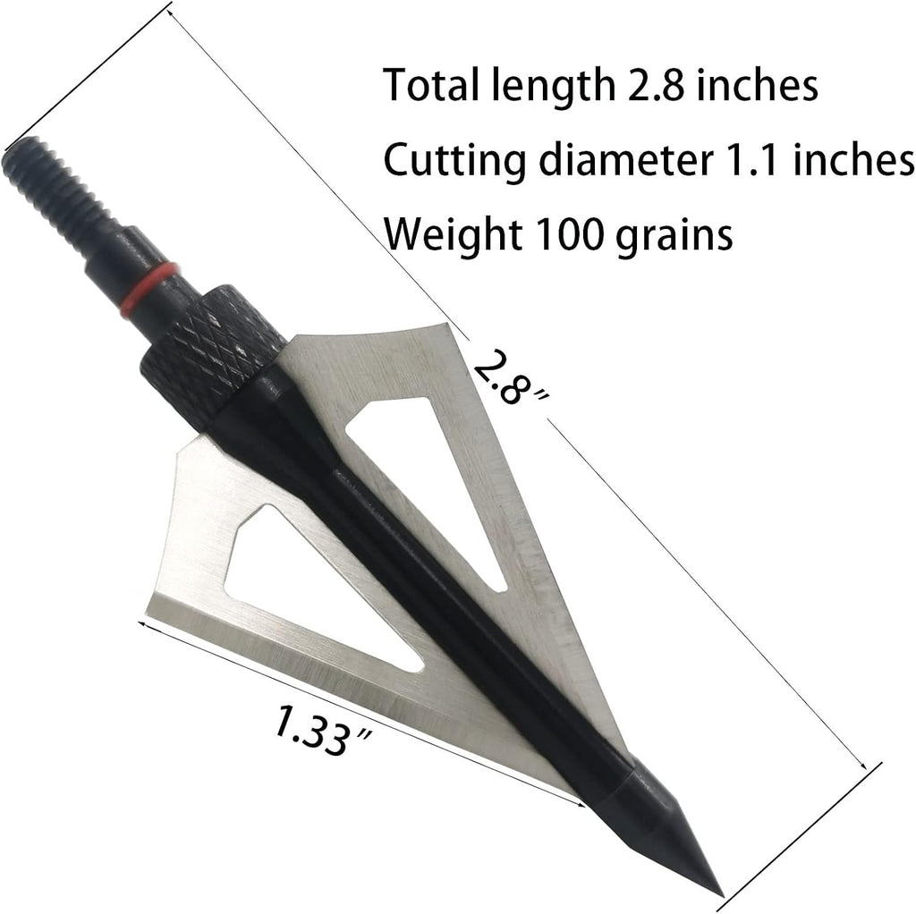 Hunting Broadheads 12PK 100 Grains Screw-in Arrow Archery 3 Blades Hunting Heads Arrow Tips Compatible with Crossbow