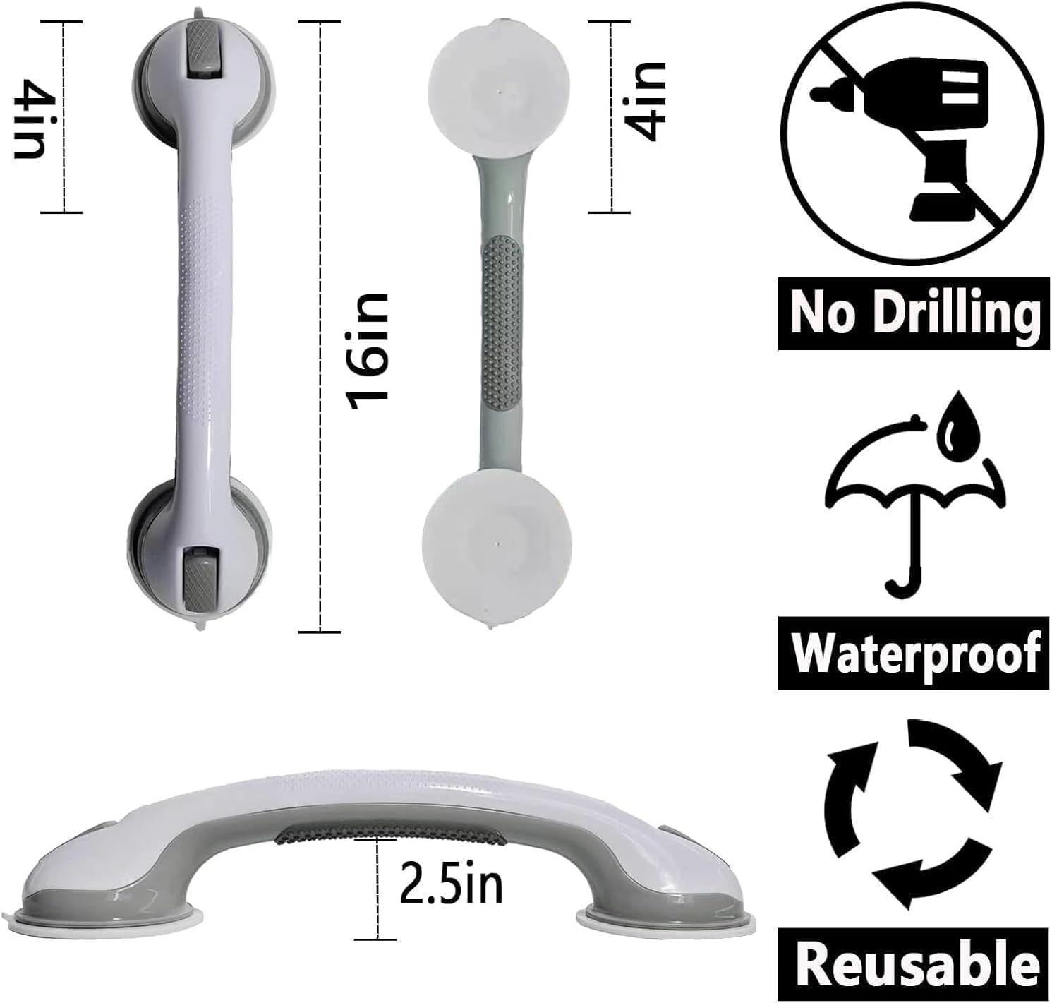 Shower Grab Bars for Seniors, Shower Handles for Elderly Suction Cup,2 Pack 16.19 Inch,Handicap Grab Bars for