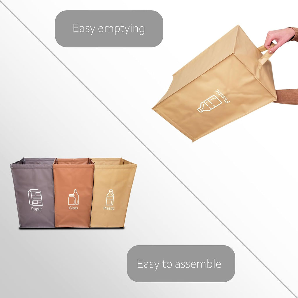 Recycling Organizer - Reusable Recycling Bags - Recycling Sorter - Trash Sorting Bins - 3 Compartment Recycle - Pack