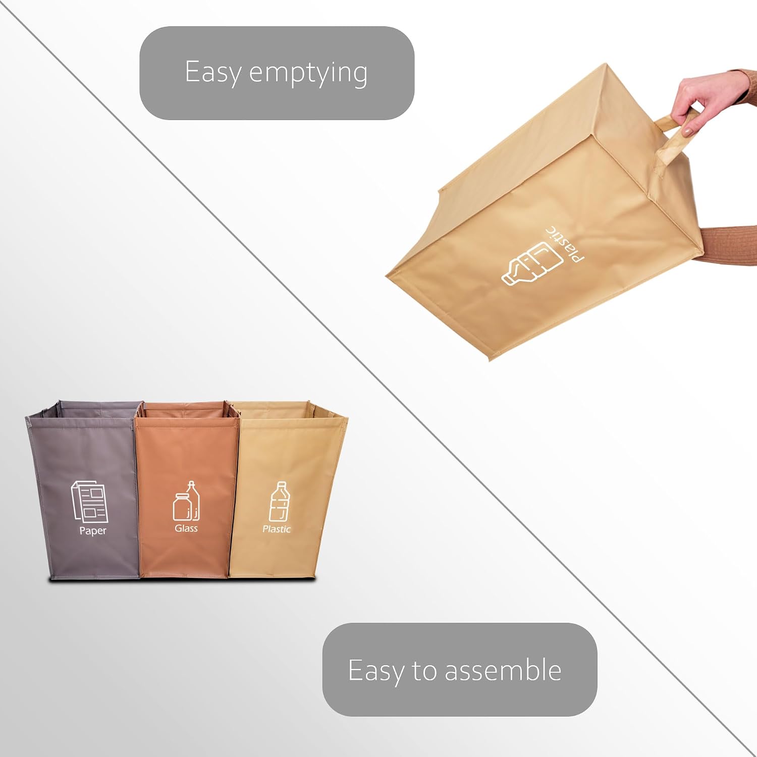 Recycling Organizer - Reusable Recycling Bags - Recycling Sorter - Trash Sorting Bins - 3 Compartment Recycle - Pack