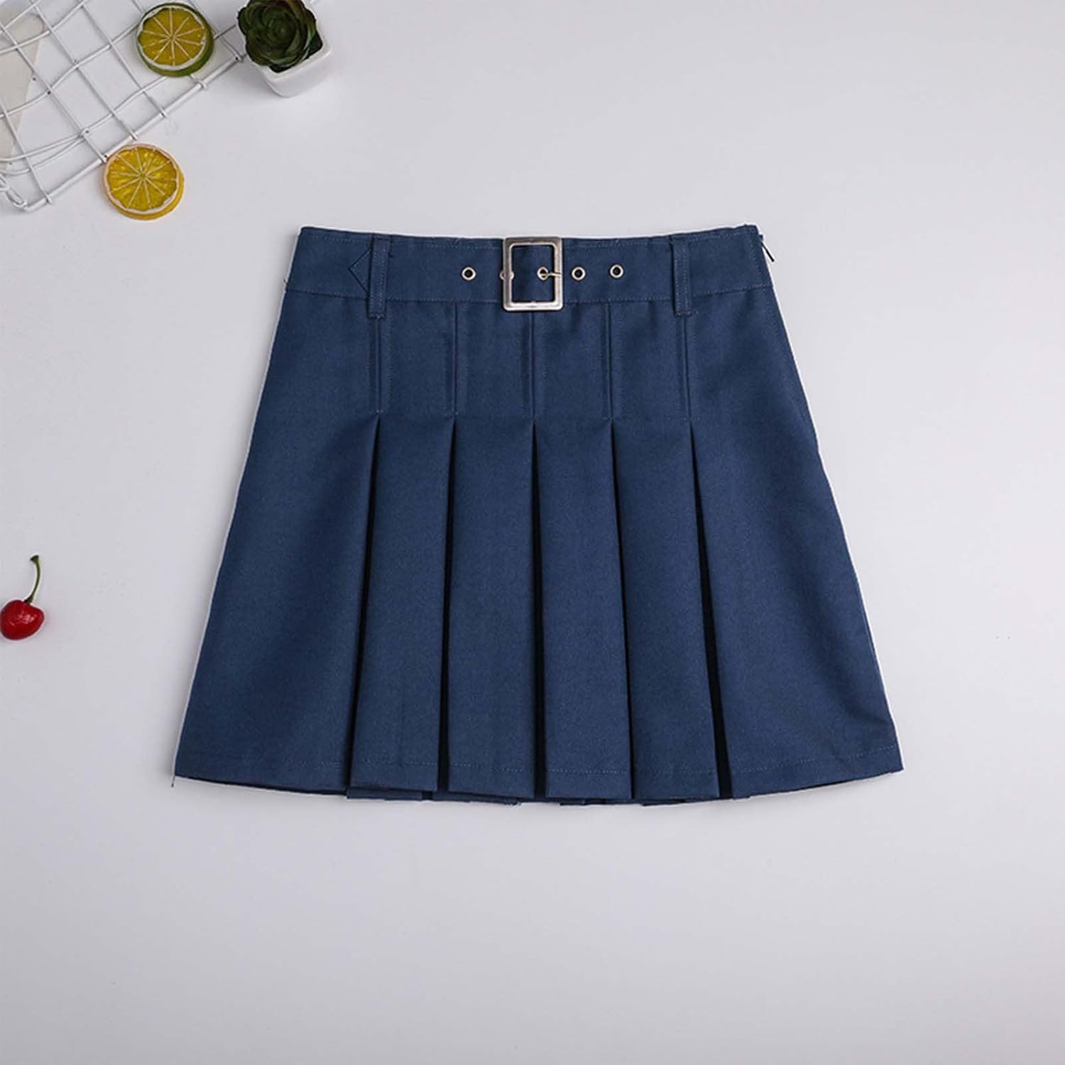 Uniform Skirts for Girls Trendy Belt Buckle Pleated Scooter Skirt Pull-on Chino School Uniform Skorts for Teens