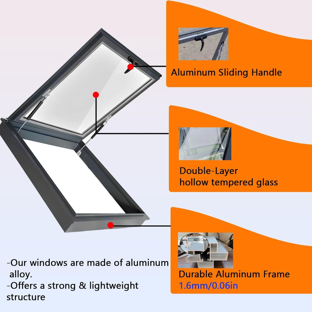 Roof Lighting Well Window & Manual Skylight, House, for Basement Daylighting Door(65x100cm/25.6x39.4in)