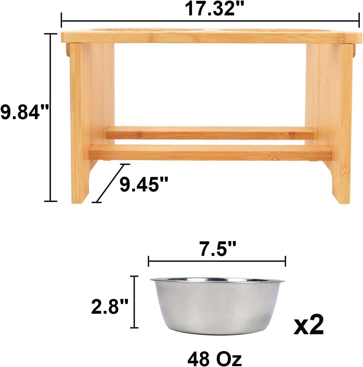 Elevated Dog Bowls,Raised Dog Bowl Stand with 2 Stainless Steel Bowls,Elevated Raised Dog Bowls for Large Medium