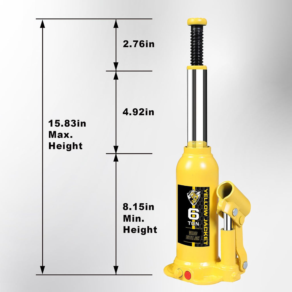 6 Ton Muti-Directional Welded Bottle Jack(12,000lb) for Car, Pickup, Truck, RV, Auto Repair