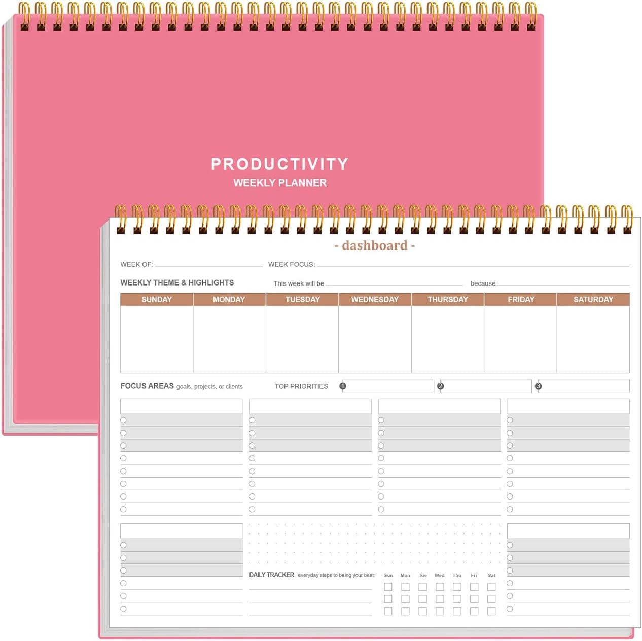 Weekly Productivity Planner - 8.5" x 11" Dashboard Desk Notepad Has 6 Focus Areas to List Tasks for Goals, Projects