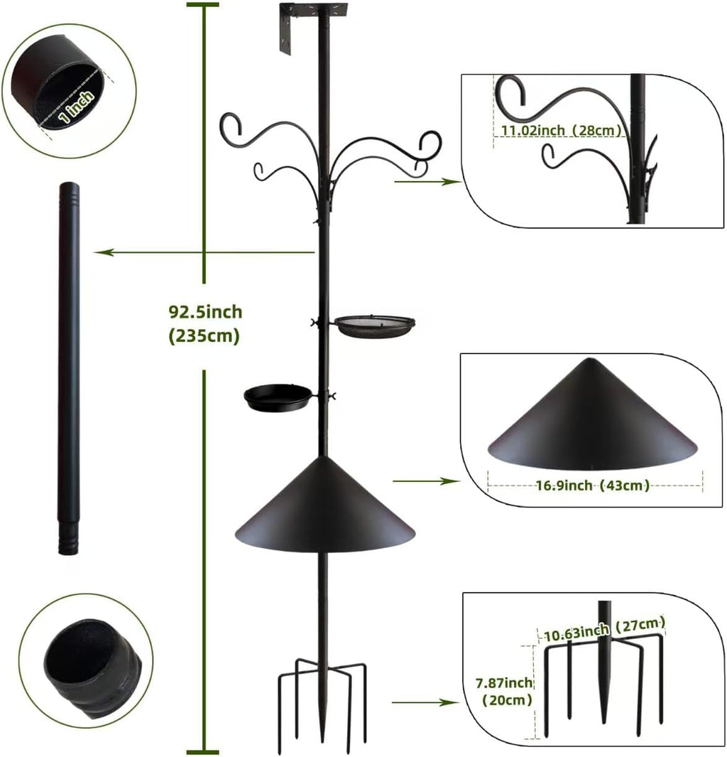 Bird Feeder Pole - 92 Inch Heavy Duty Birdhouse Stand with Squirrel Proof Baffle for Outdoor, Adjustable Bird Feeding