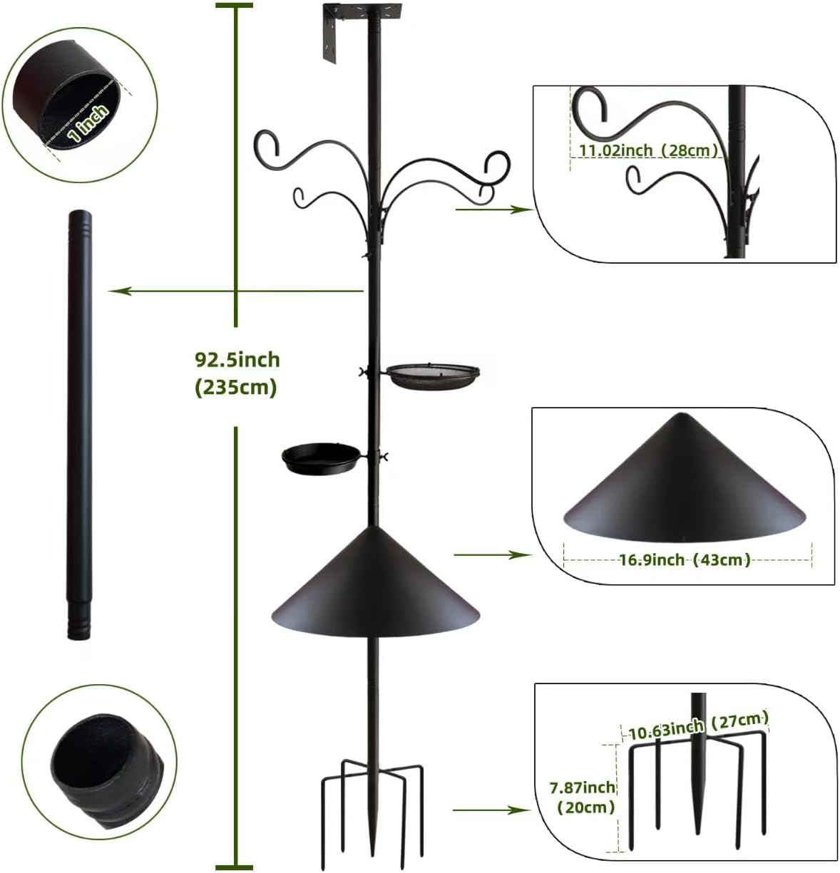 Bird Feeder Pole - 92 Inch Heavy Duty Birdhouse Stand with Squirrel Proof Baffle for Outdoor, Adjustable Bird Feeding