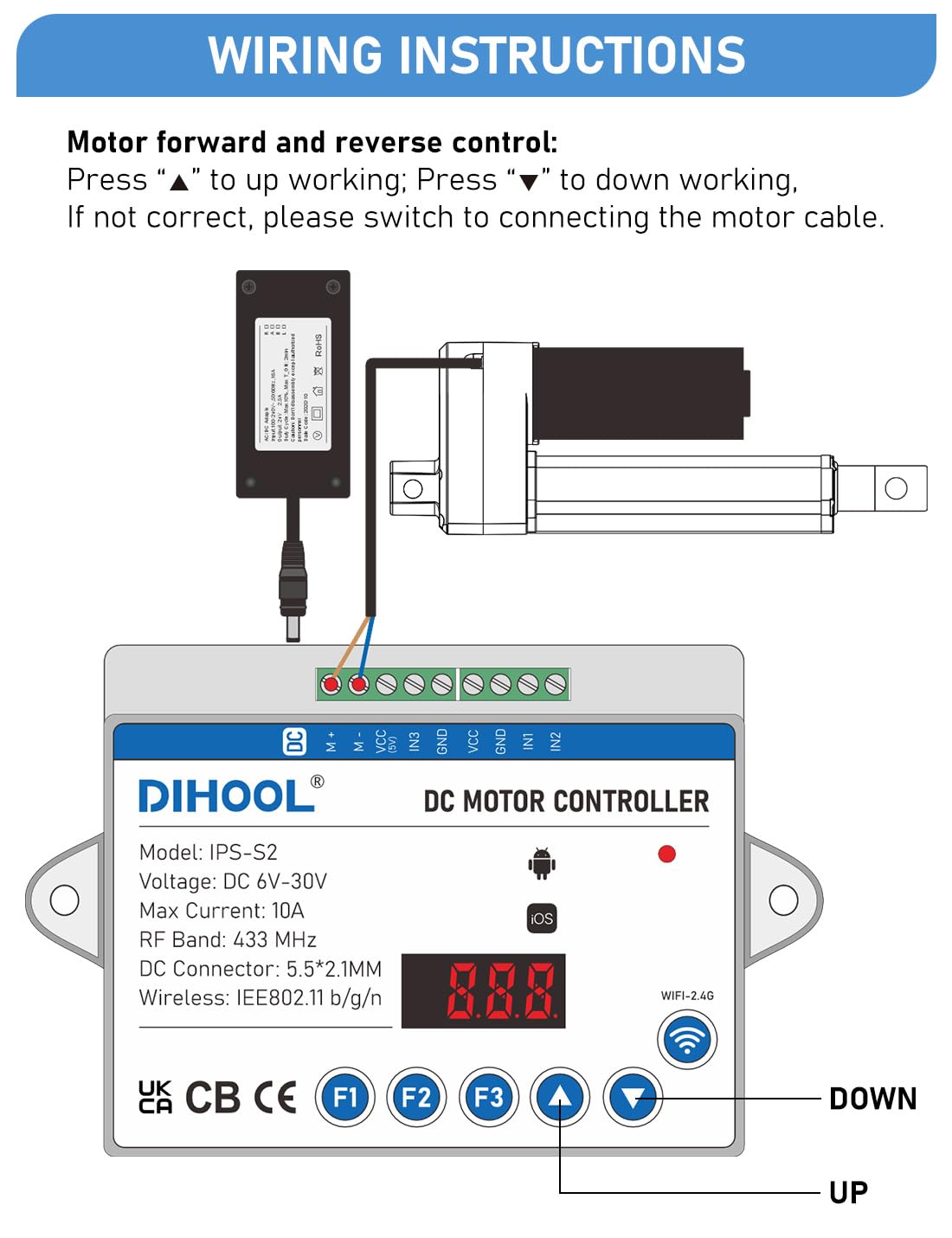 DIHOOL Electric Linear Actuator Controller with Current Limit, WiFi and Timer, Smart eWeLink Control, Remote Wireless 12V 24V DC Motor Controller, Rebound When Obstacles Protection, Load Safety