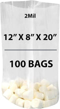 Clear Gusseted Bags, 2Mil 12" X 8" X 20" & 100 Bags | LDPE Material, For Food Packaging, Storage & Display | Heat