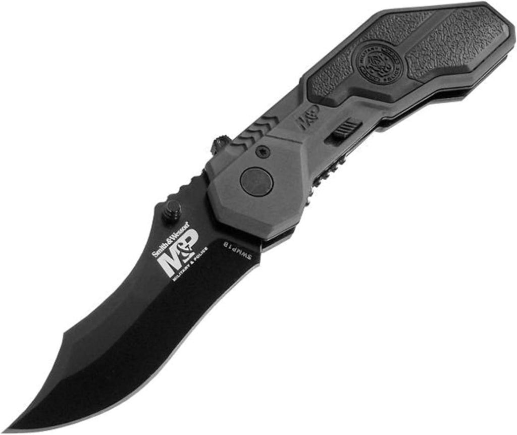 M&P SWMP1B 7.1in High Carbon S.S. Folding Knife with 2.9in Clip Point Blade and Aluminum Handle for Tactical