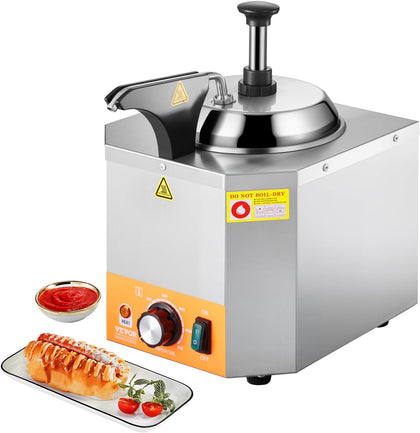 Electric Cheese Dispenser with Pump, 2.4L Commercial Hot Fudge Warmer, Stainless Steel Heated Pump Dispenser, 86-230℉