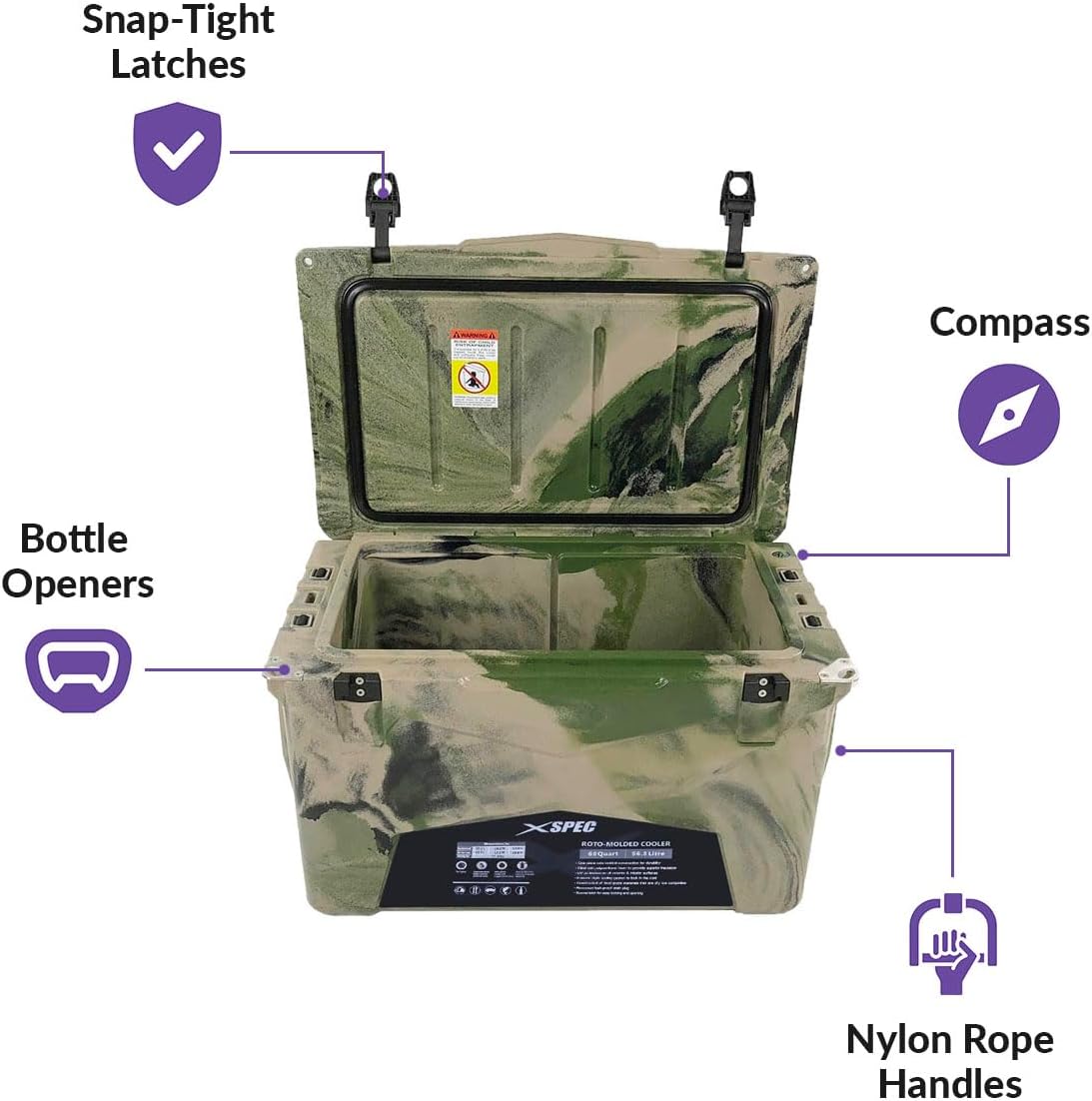 60 Qt XL Roto Molded High Performance Camping Cooler Ice Chest | Extra Large Pro Tough Durable Outdoor Overland