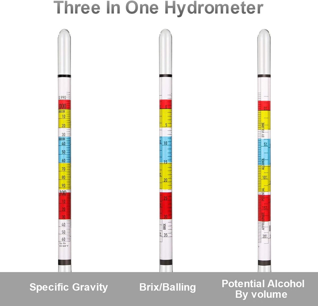Hydrometer & Glass Test Jar Set, Triple Scale Alcohol Hydrometer with Glass Cylinder for Brew Beer, Wine, Mead and
