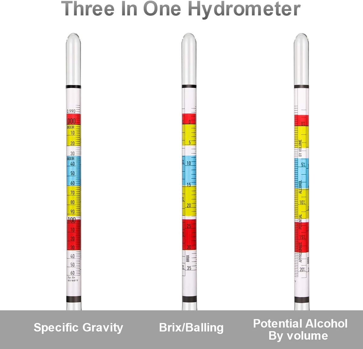 Hydrometer & Glass Test Jar Set, Triple Scale Alcohol Hydrometer with Glass Cylinder for Brew Beer, Wine, Mead and