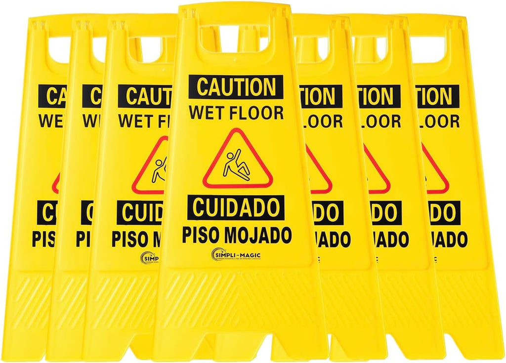 24" Height Wet Floor Caution Signs, 6 Pack – Double-Sided, Bilingual & Foldable Safety Warning Sign – Commercial