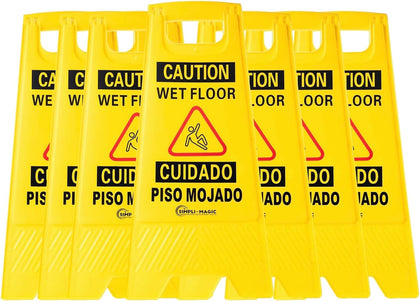 24" Height Wet Floor Caution Signs, 6 Pack – Double-Sided, Bilingual & Foldable Safety Warning Sign – Commercial