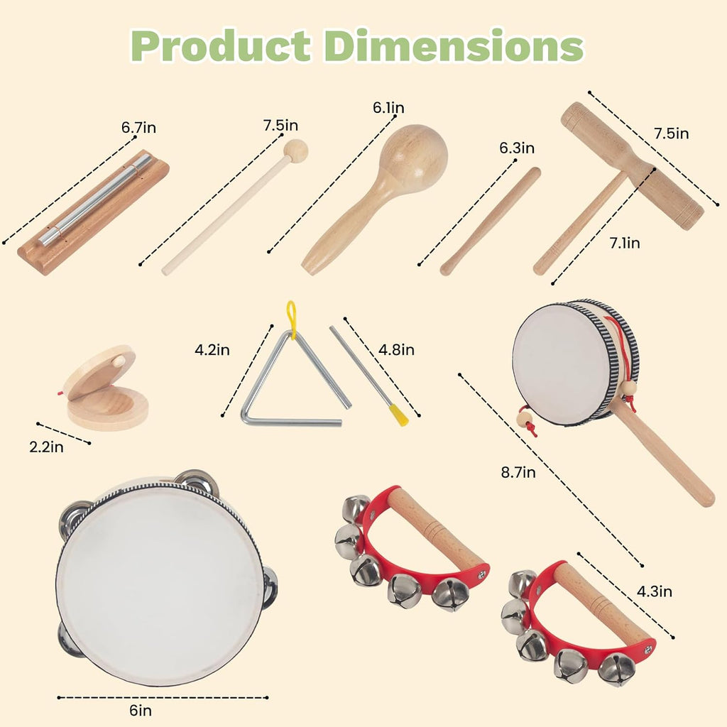 Wooden Musical Instruments Set for Toddlers 1-3, Montessori Baby Toys | Natural Wood Percussion Instruments Xylophone