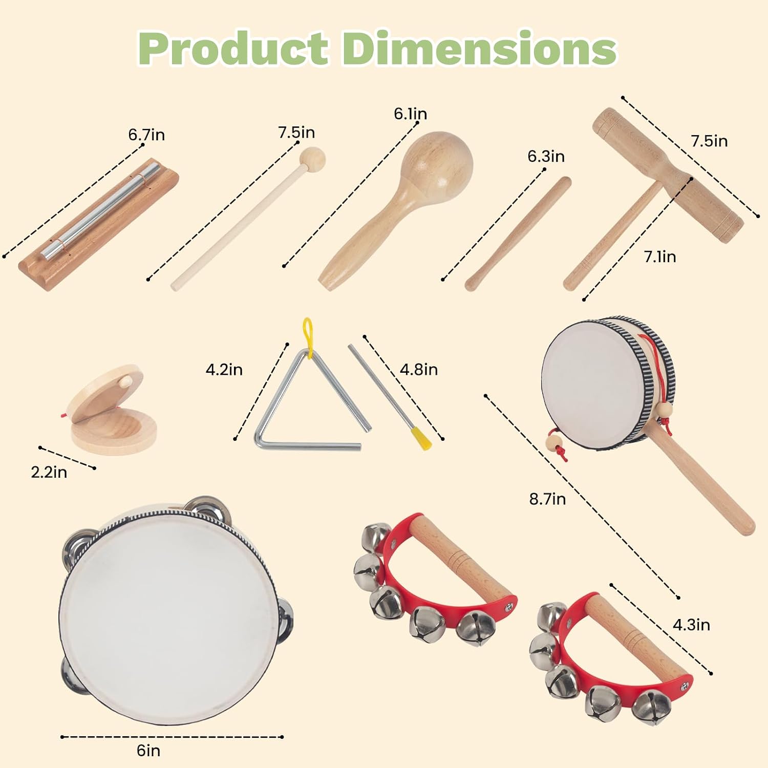Wooden Musical Instruments Set for Toddlers 1-3, Montessori Baby Toys | Natural Wood Percussion Instruments Xylophone