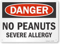 S-6056-PL-14 "Danger: No Peanuts, Severe Allergy" Plastic Sign, 10" x 14", Black/Orange on White