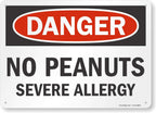 S-6056-PL-14 "Danger: No Peanuts, Severe Allergy" Plastic Sign, 10" x 14", Black/Orange on White