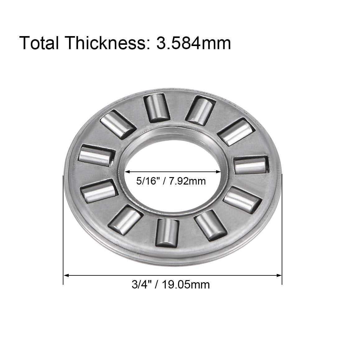 uxcell TC512 Thrust Needle Roller Bearings with Washers 5/16" Bore 3/4" OD 5/64" Width 5pcs