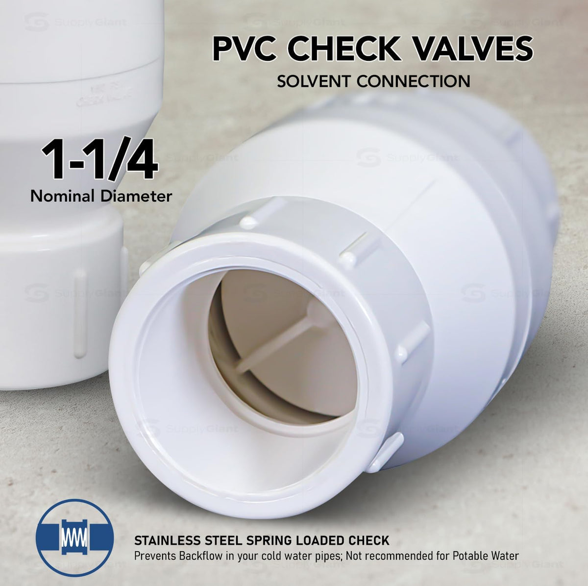 MIDLINE VALVE PVC Inline Check Valve for Backflow Prevention 1-1/4'' Solvent Connections White Plastic