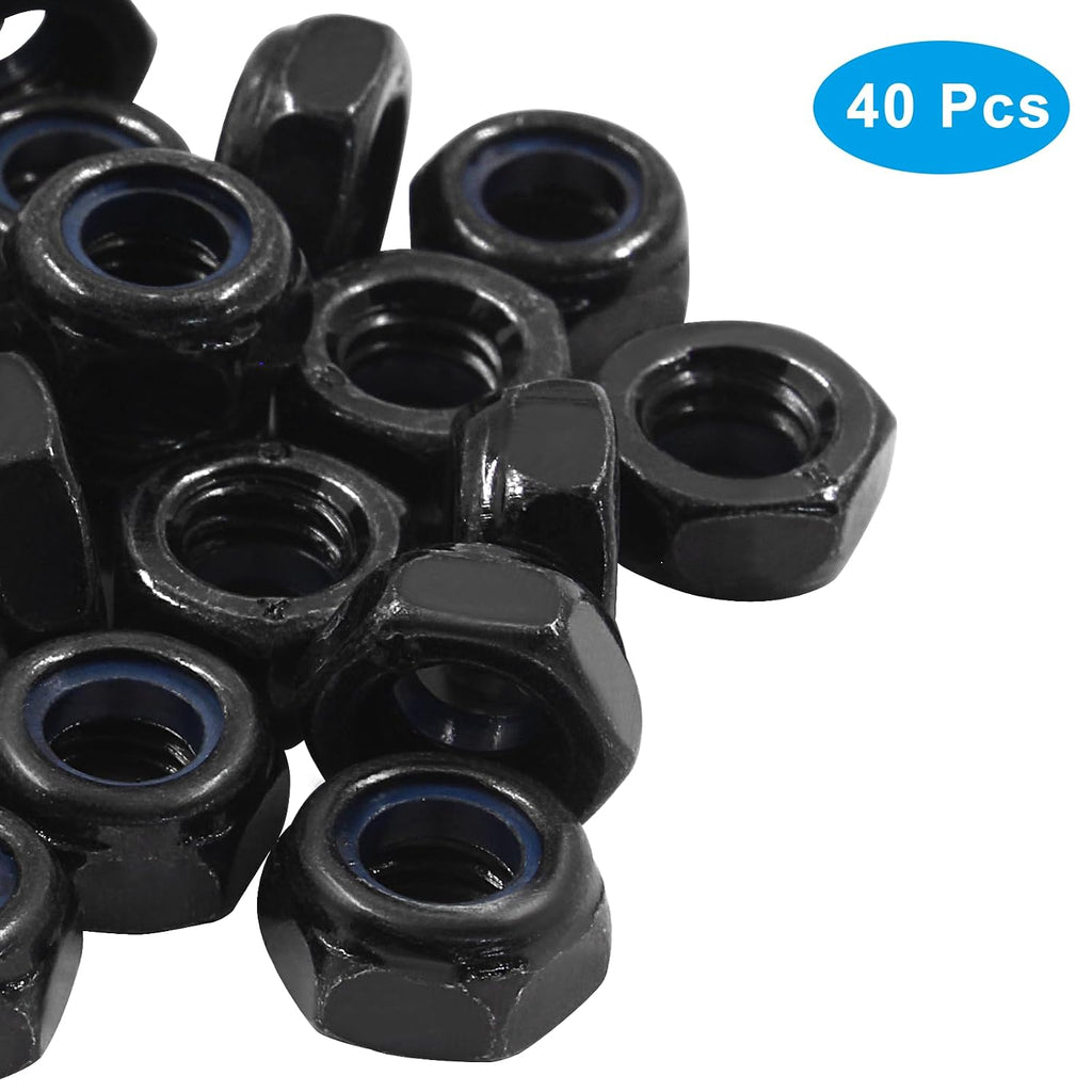 Hitefu M6 x 1mm Hex Lock Nuts, Black, 40PCS