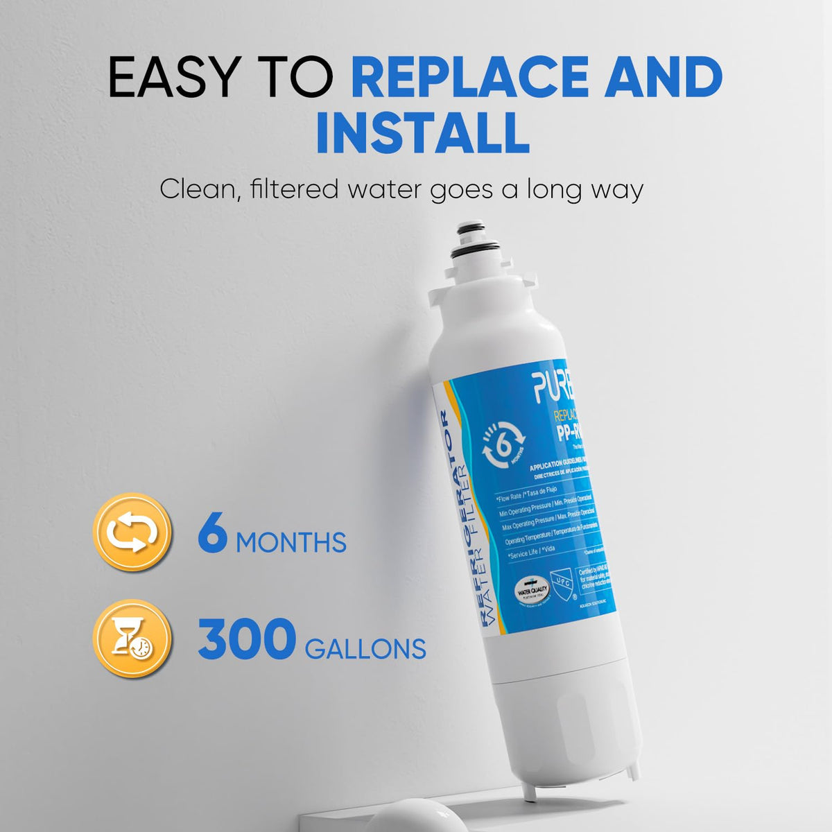 RWF3500A Water Filter Replacement for LG LT800P, 4 Pack