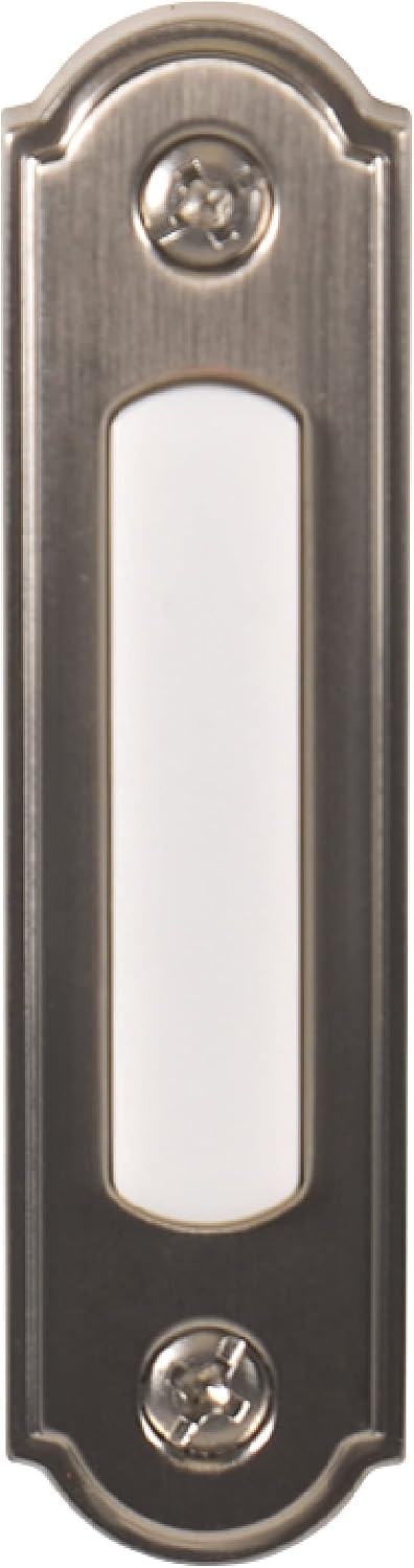 LED Lighted Metal Door Chime Push Button (Satin Nickel) | Surface Mount Lighted Door Bell Button | Replacement Wired