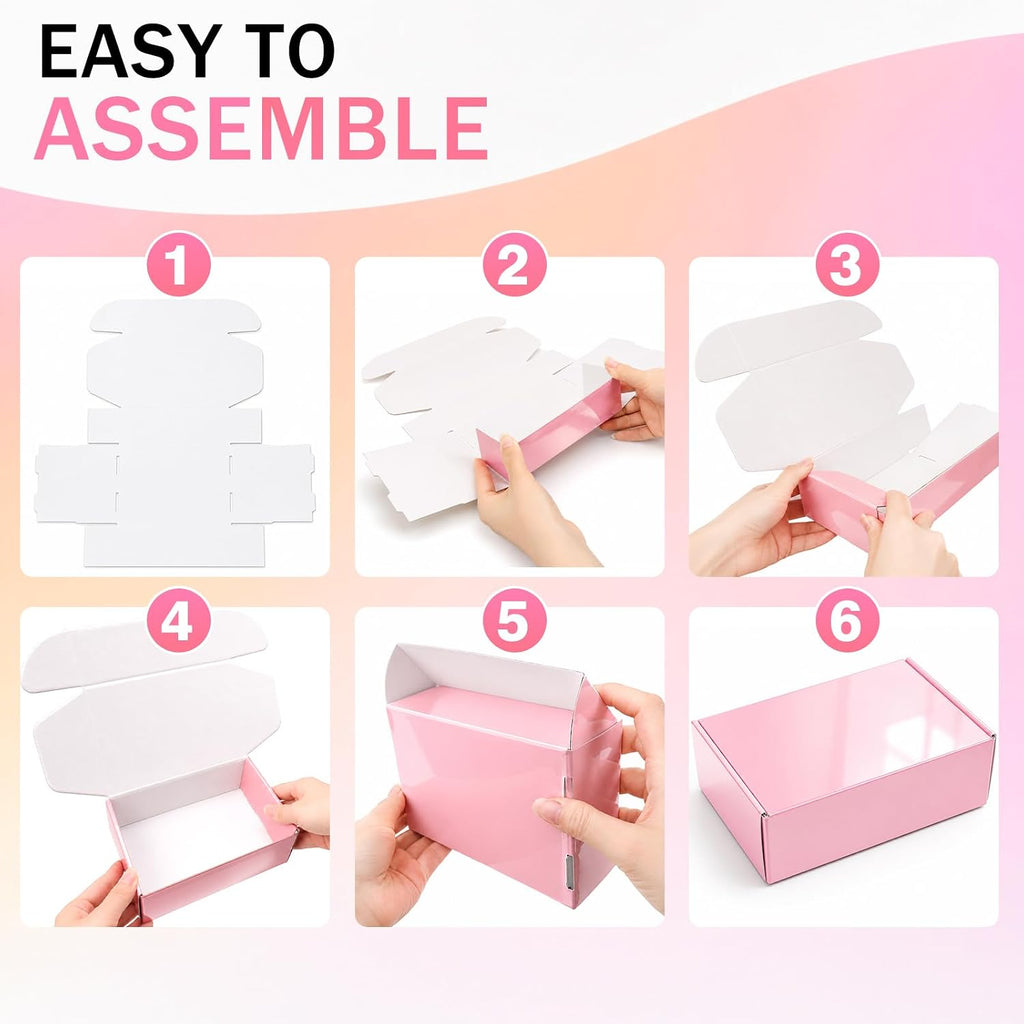 9x6x2 in Shipping Boxes Medium, 45 Pack Glossy Pink Corrugated Boxes, Cardboard Packing Boxes for Shipping Small