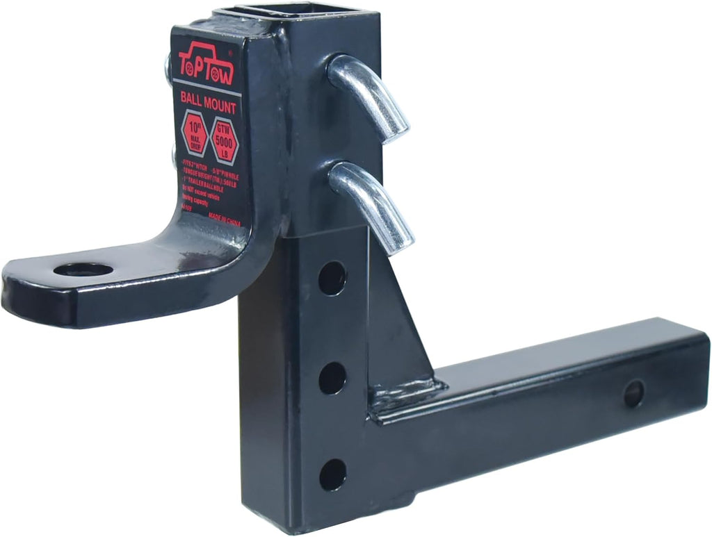 64189 AdjustableTrailer Hitch Ball Mount with 5/8 inch Hitch Pin, 10 inch Drop Max, Fits 2 inch Hitch Receiver, Matte