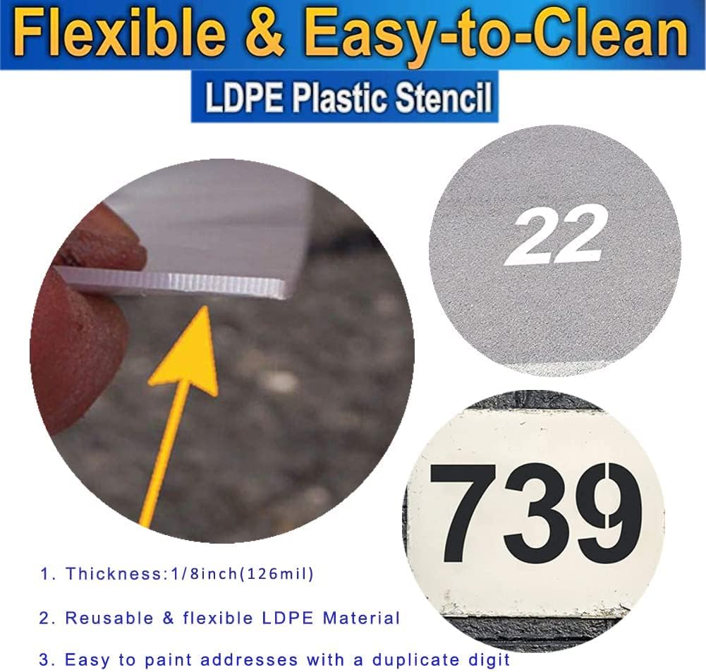 Curb Stencil Kit 0-9 Address Number Stencil Reusable Low Density Polyethylene (LDPE) Plastic - 8 inch Alphabet Kit
