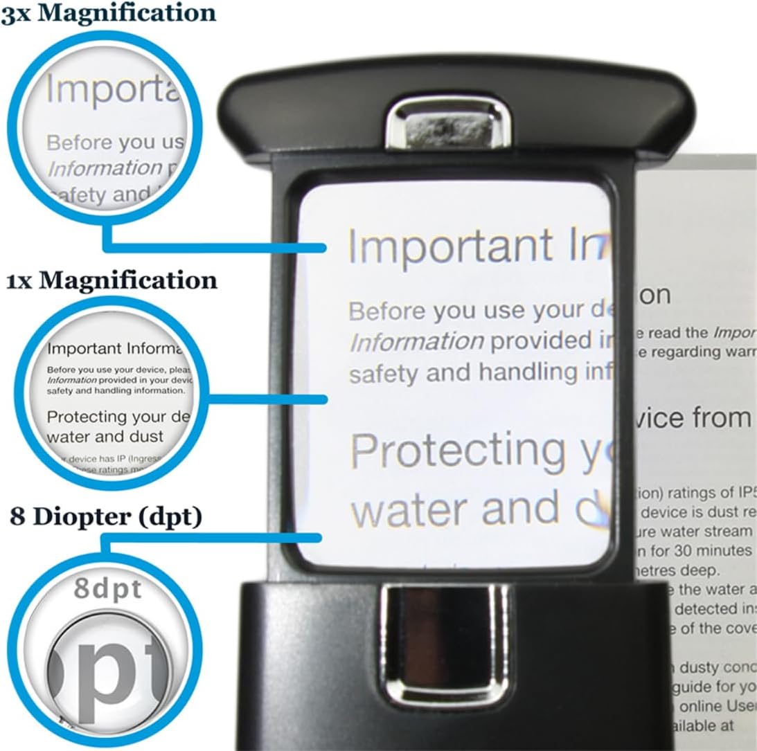 Small Pocket Magnifying Glass 3X with LED Light For Reading Fine Print; Mini Lighted Hand Held Acryl Lens; Read