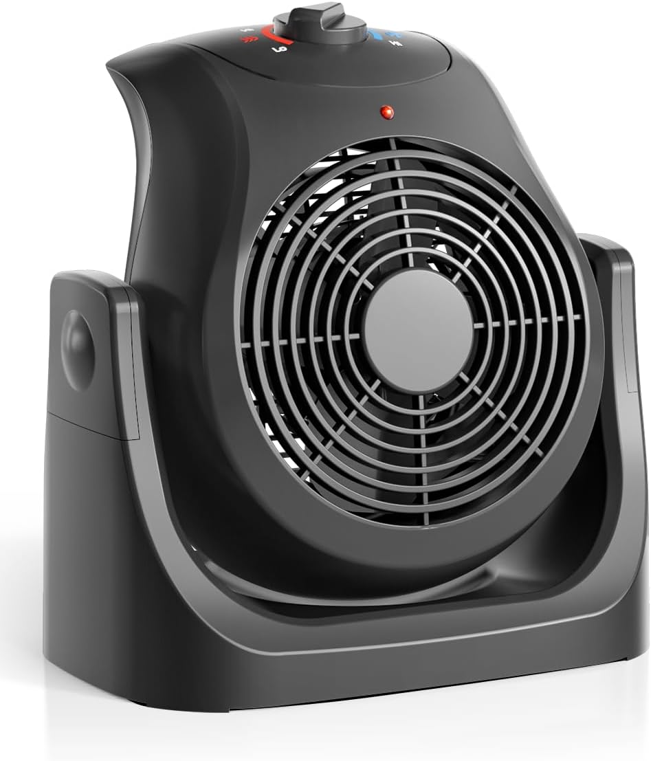 Portable Electric Space Heater Cooling Desk Fan 2 in 1 Heater Fan Combo with 45° Tilt, 2 Wind Speeds, 1500W Overheat