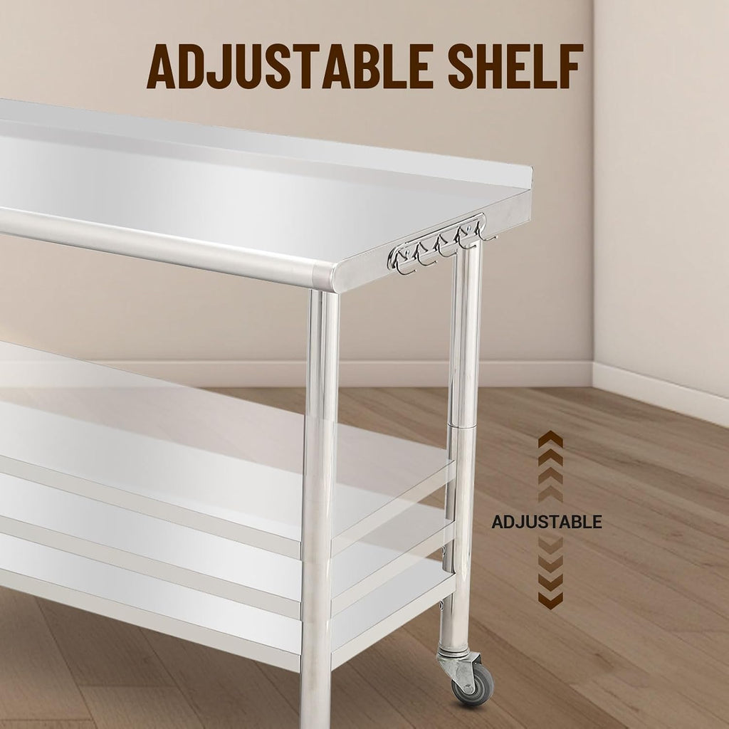 NSF Stainless Steel Prep Table 60x24x35in Arc Edge With Caster Wheels