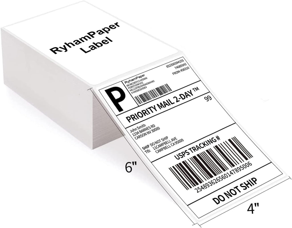 4" x 6" Fanfold Direct Thermal Labels - White Shipping Mailing Postage Labels, Perforated, Permanent Adhesive (4