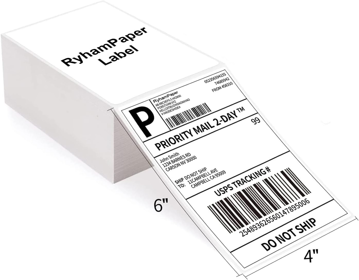 4" x 6" Fanfold Direct Thermal Labels - White Shipping Mailing Postage Labels, Perforated, Permanent Adhesive (4
