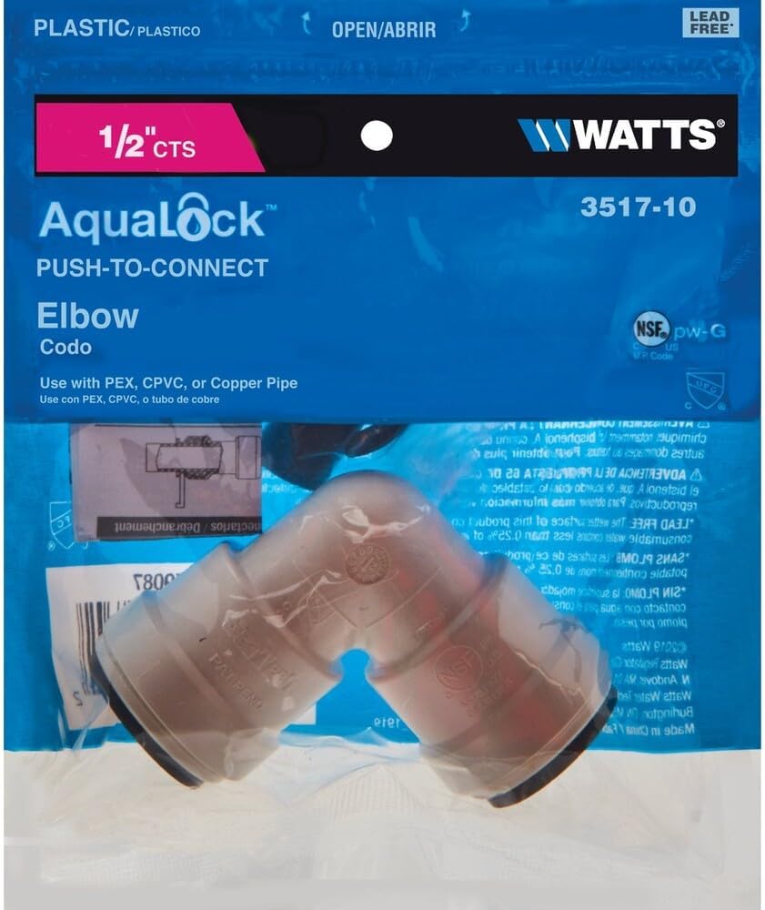 Watts AquaLock Push-Connect Union Elbow, 1/2" CTS x 1/2" CTS, White
