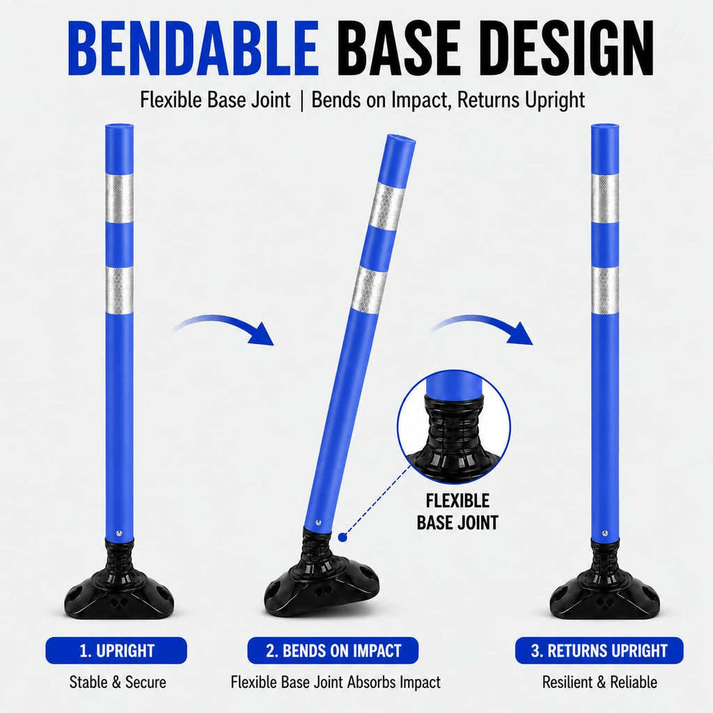 48'' Blue Delineator Posts Cones, 8 Pack PVC Safety Bollards.