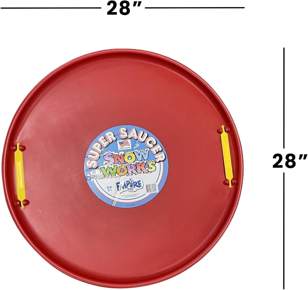 Lifetime Saucer Snow Sled, Heavy-Duty Plastic, Cold Weather Downhill Outdoor Winter Snow Sled Disc with Handles (Red).
