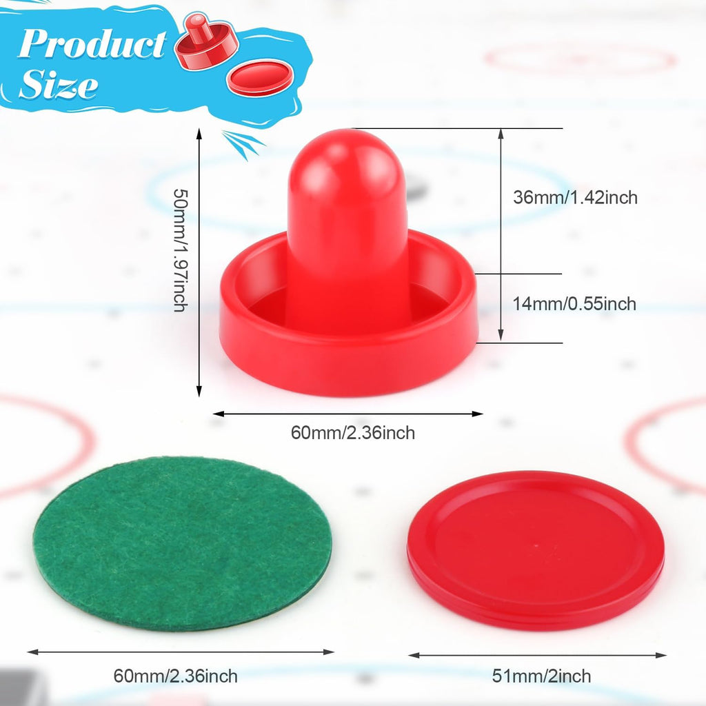 3 Sets 60mm Mini Air Hockey Pucks and Paddles Air Hockey Pushers Goal Handles Paddles Red Replacement Accessories for