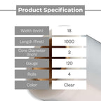 Shield Clear Wrap Stretch Wrap, 4 Pack, 18 Inch x 1000 Feet, 120 Gauge