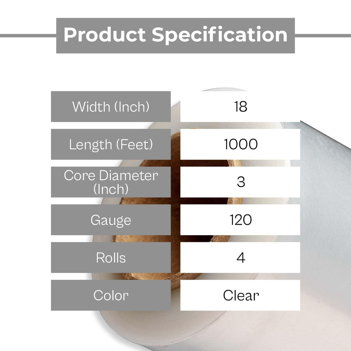 Shield Clear Wrap Stretch Wrap, 4 Pack, 18 Inch x 1000 Feet, 120 Gauge