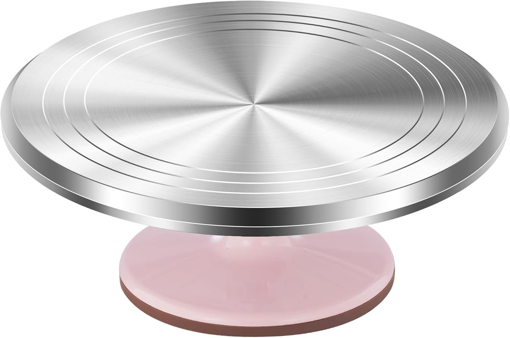12" Pink Aluminum Alloy Cake Turntable, Cake Stand for Decorating