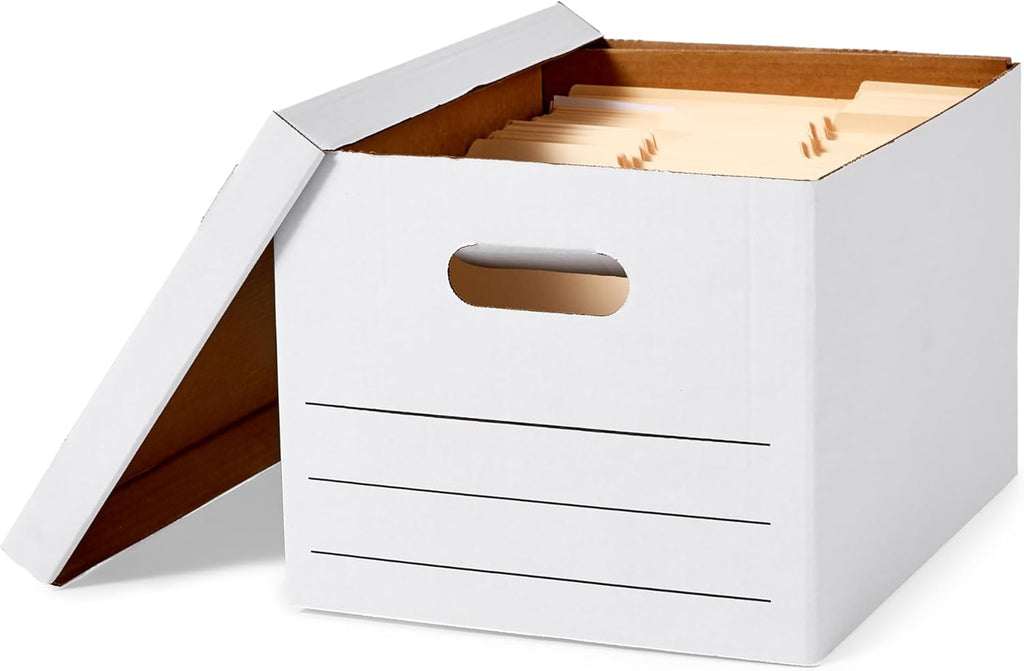 Storage/Filing Boxes with Lift-Off Lid, Letter/Legal Size, Collapsible, Tape-Free Assembly, White, 16.2" L x 12.5" W
