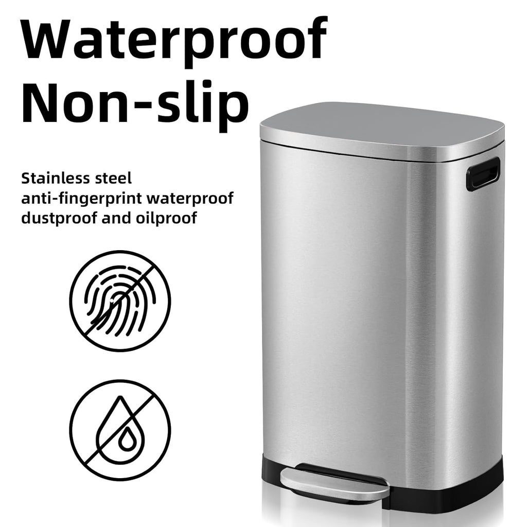 13 Gallon Trash Can with Lid, 50L Fingerprint Proof Stainless Steel Kitchen Trash Can with Removable Inner Bucket and