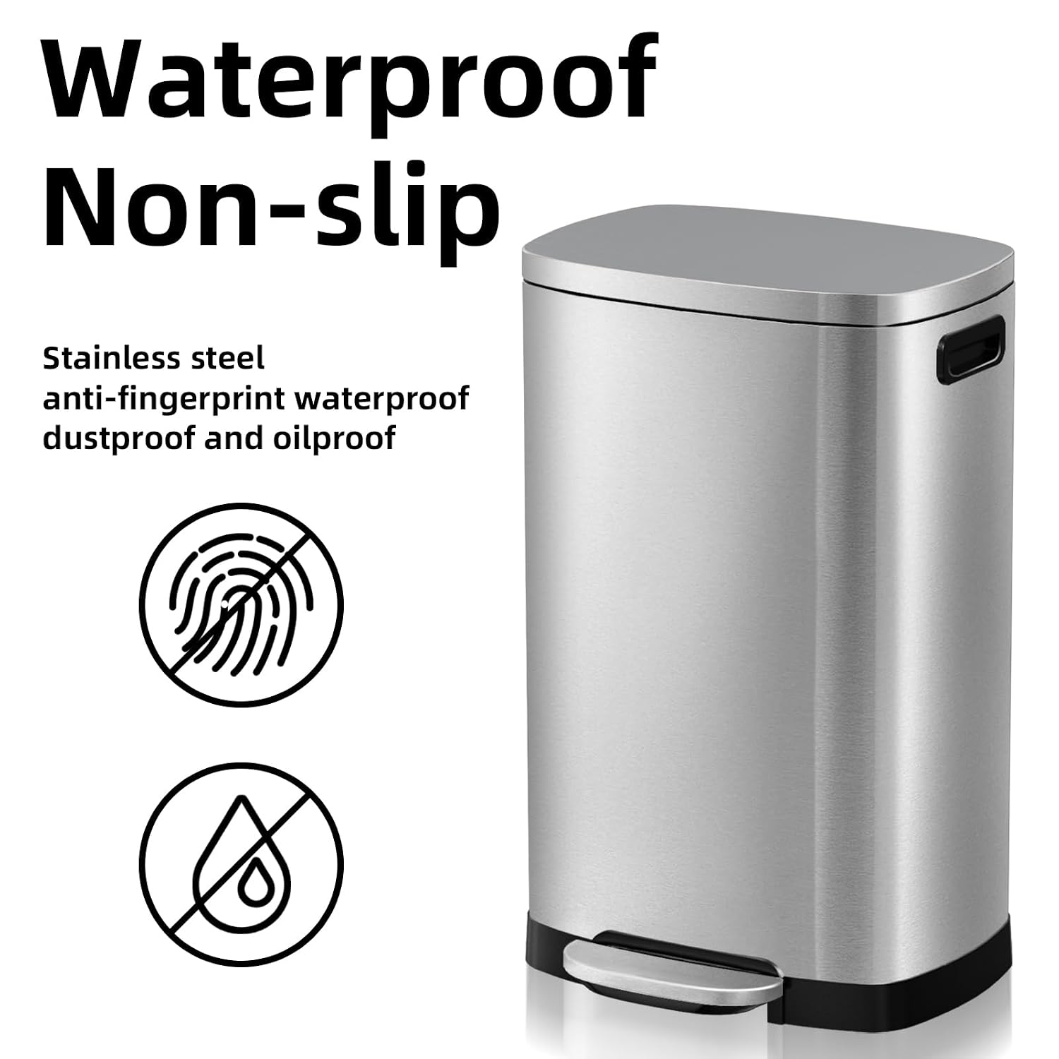 13 Gallon Trash Can with Lid, 50L Fingerprint Proof Stainless Steel Kitchen Trash Can with Removable Inner Bucket and