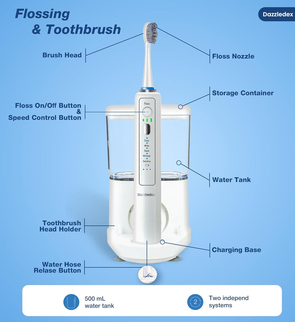 Electric Toothbrush and Water Flosser - Water Flossers for Teeth Electric Cleaning Brush with 5 Replacement Brush