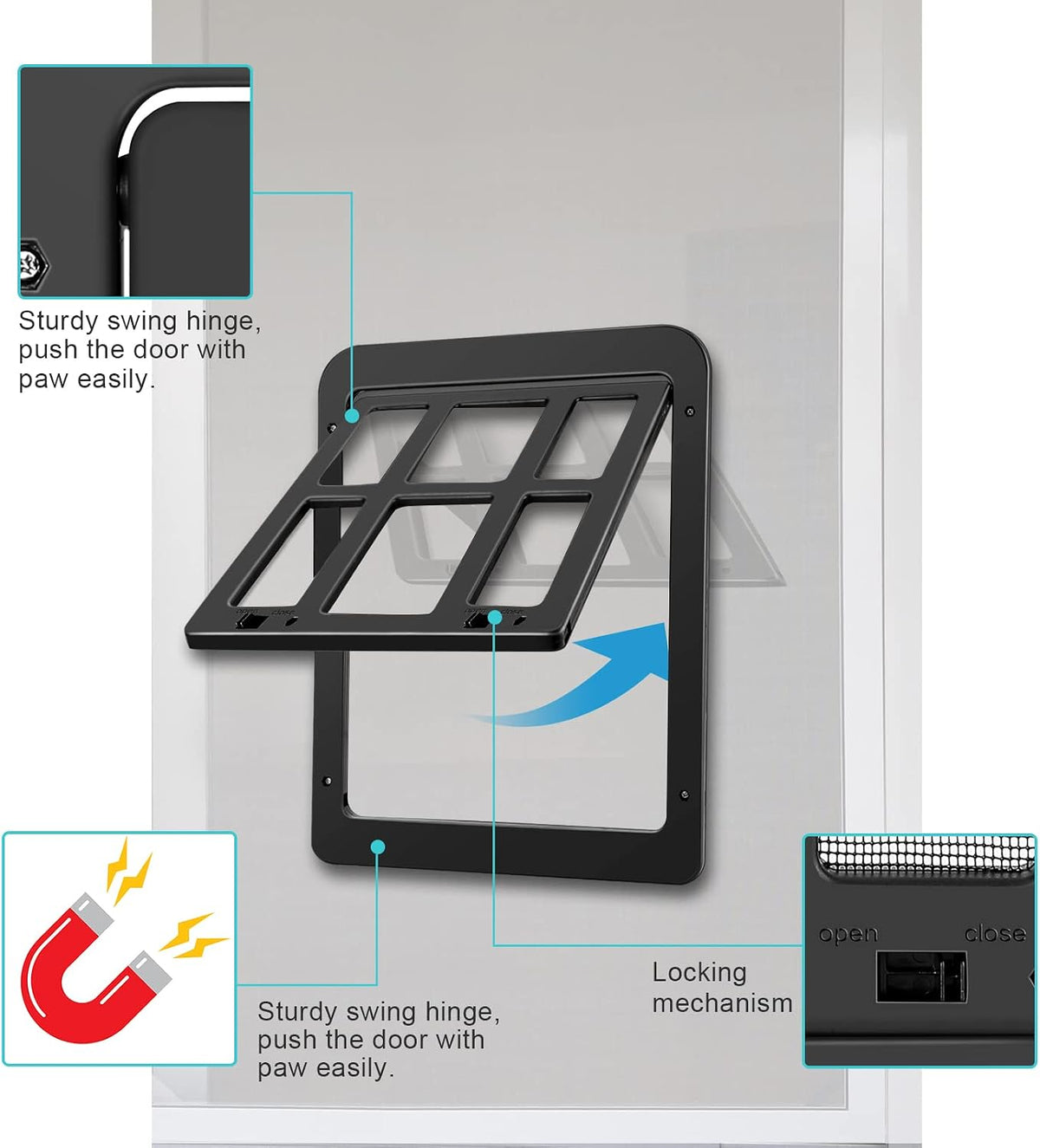 Dog Screen Door 11x13, Magnetic Lockable Flap for Large Dog, Black